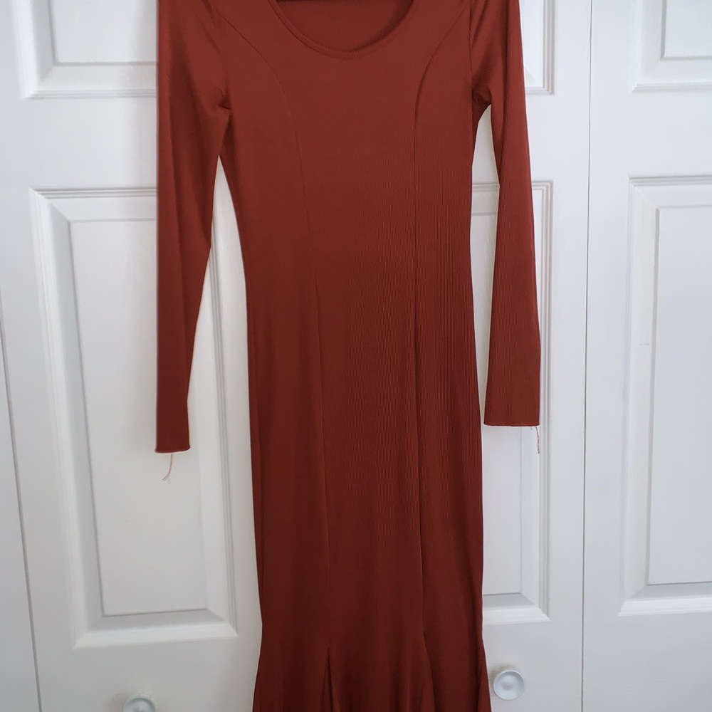 Elegant Rust Long Sleeve Dress